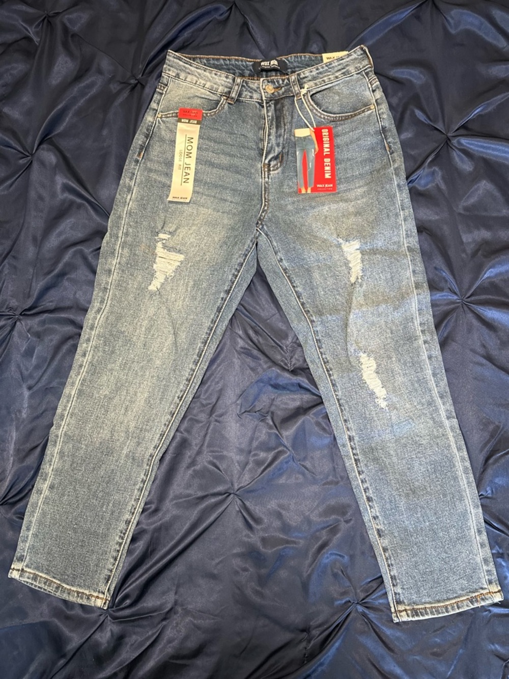Brand New with tags High-Rise Light Wash Distressed Mom Jeans